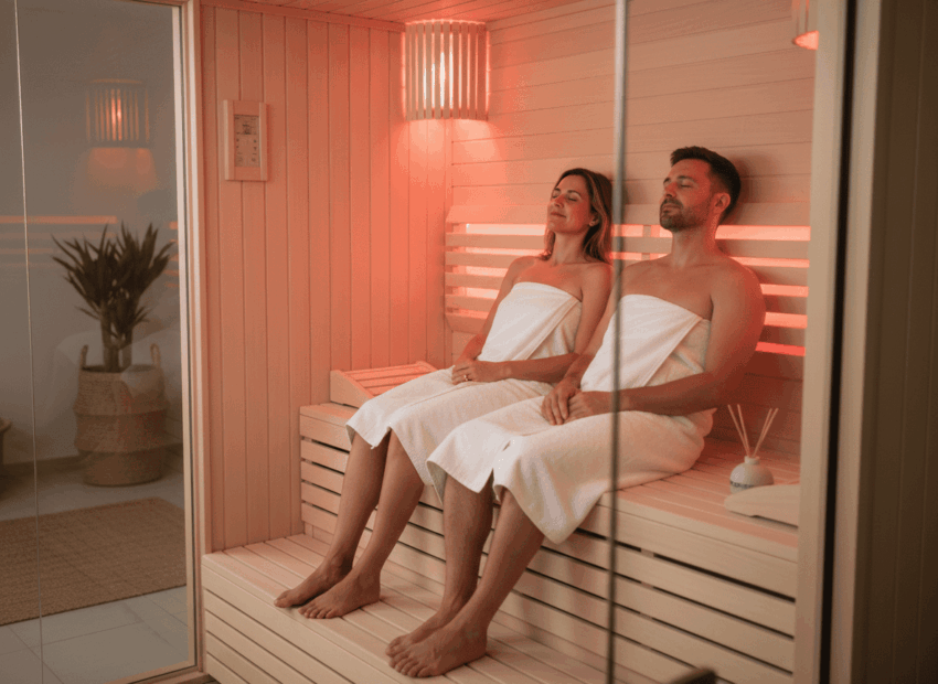 Couple profitant des bienfaits du sauna infrarouge pour la détente et la santé